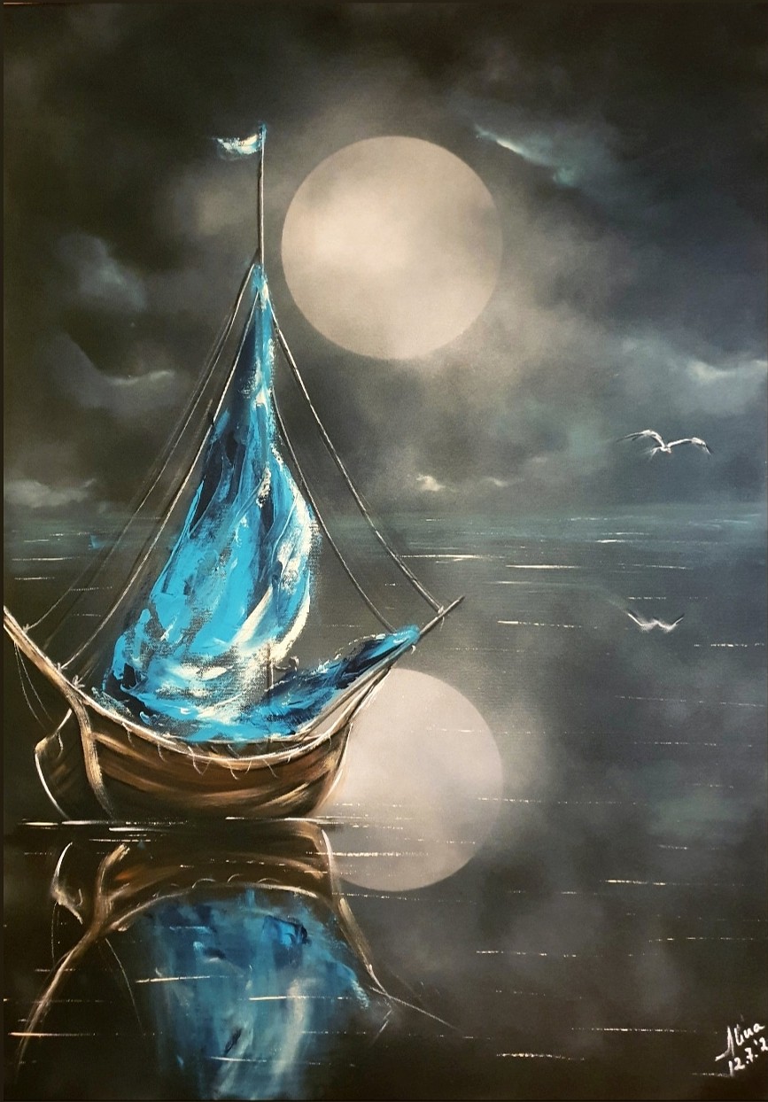 ArteDiAlina.com painting: the boat and the seagull